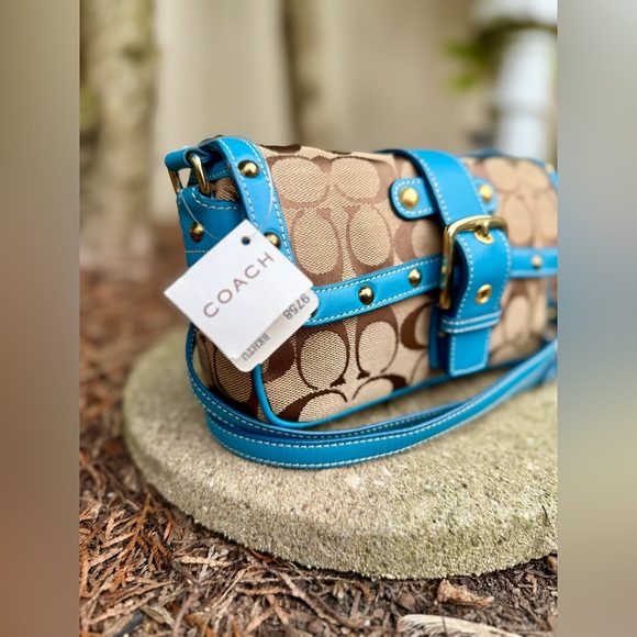 Vintage Coach Studded Blue Crossbody New - Picture 3 of 16